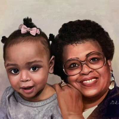 Custom portrait oil painting for grandparent & grandchild