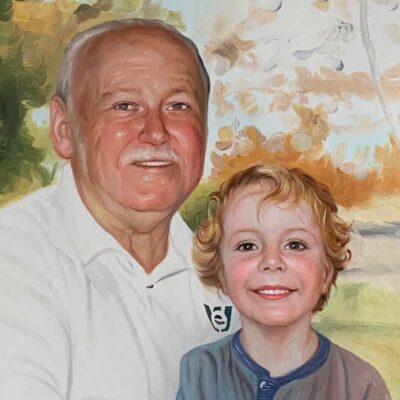 Custom portrait oil painting for grandparent & grandchild