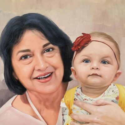 Custom portrait oil painting for grandparent & grandchild