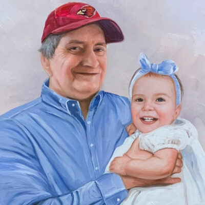 Custom portrait oil painting for grandparent & grandchild