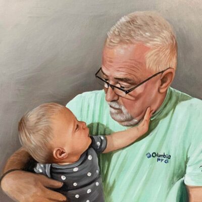 Custom portrait oil painting for grandparent & grandchild