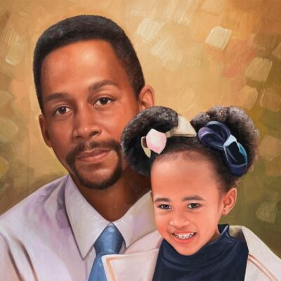 Custom portrait oil painting for grandparent & grandchild