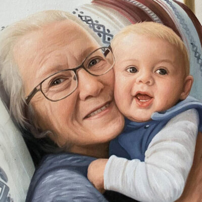 Custom portrait oil painting for grandparent & grandchild