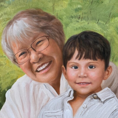Custom portrait oil painting for grandparent & grandchild