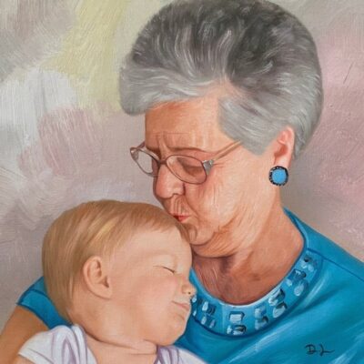Custom portrait oil painting for grandparent & grandchild