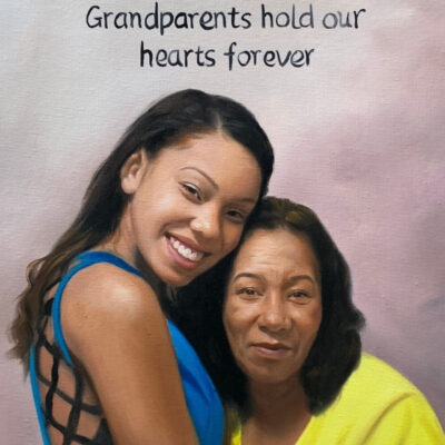 Custom portrait oil painting for grandparent & grandchild