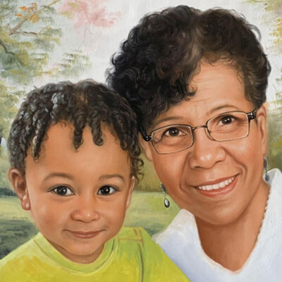 Custom portrait oil painting for grandparent & grandchild