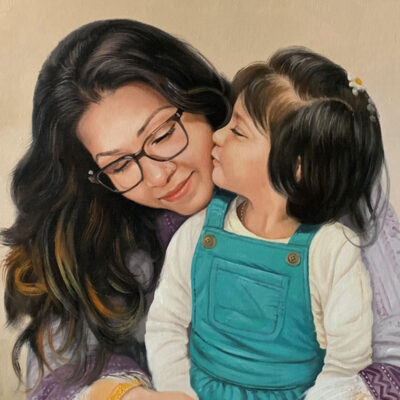 custom portrait oil painting for parent & child