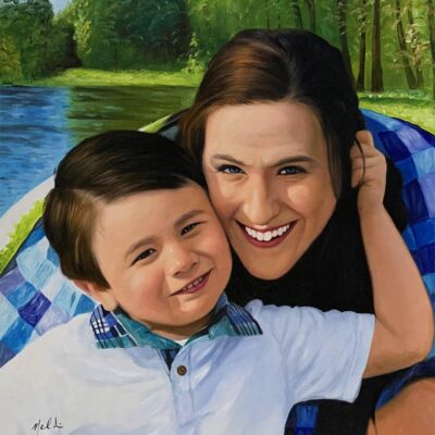 custom portrait oil painting for parent & child